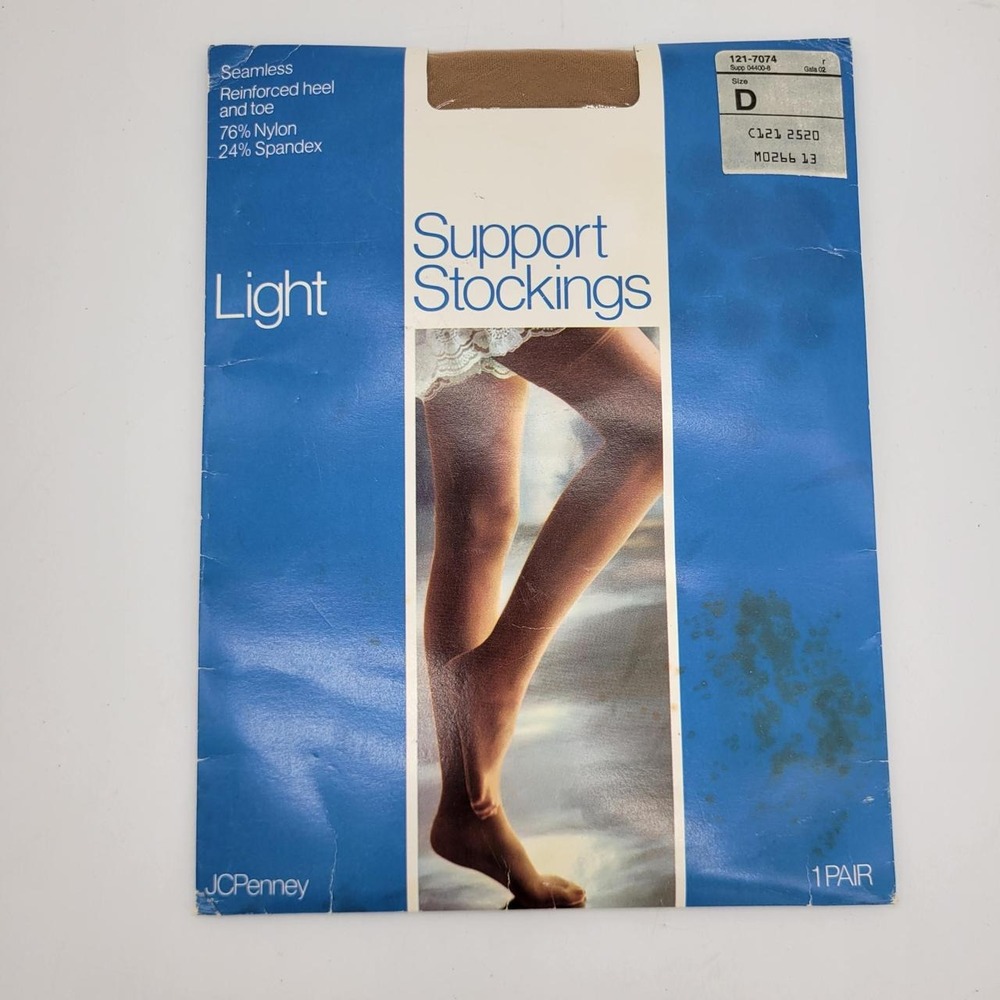 Vintage JCPenney Gaymode Thigh High Stockings Tan Nude Size D 121-7074 NIP
